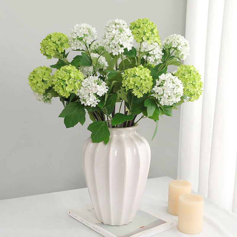 Charming Nordic Home Decor: Realistic Green Hydrangea Bouquet with 3 Faux Blooms for Refreshing Living Room Accents