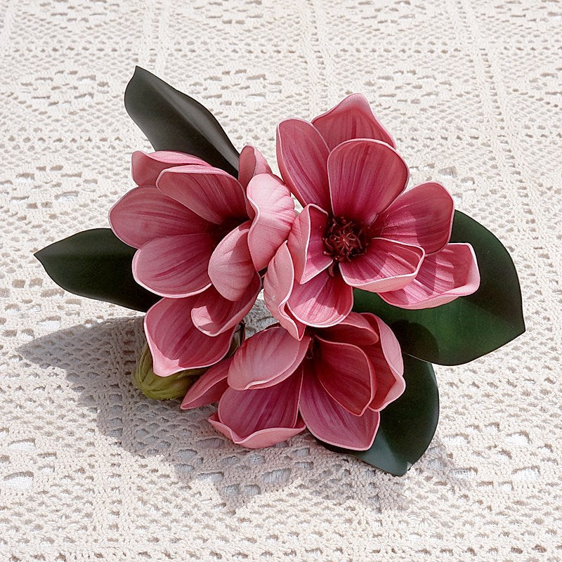 Elegant Hand-Painted Classic 4-Stem Artificial Magnolia Flowers - Perfect for Home Décor, Hotels, Weddings, and Photography - Realistic Floral Arrangement for Lasting Beauty