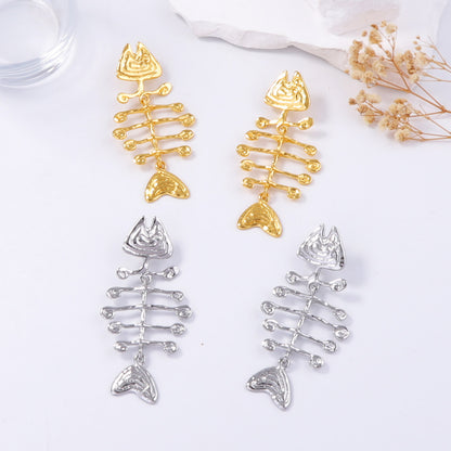 Chic Coastal Vibe Vintage Alloy Fishbone Dangle Earrings - Lightweight, Versatile, and Perfect for Everyday Wear