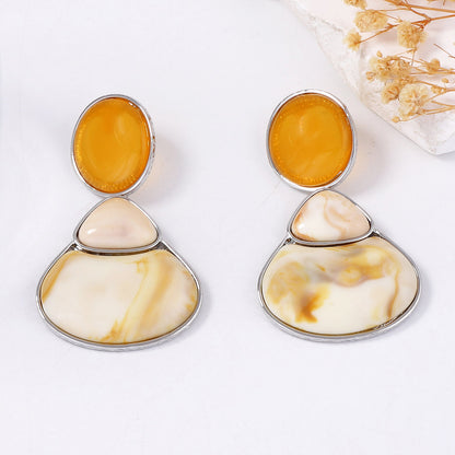 Elegant Vintage French-Inspired Alloy Resin Geometric Button Earrings - Versatile Daily Wear Accessories for Women