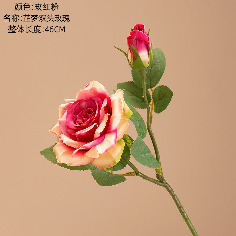 Lifelike Green Single Stem Double-Headed Rose Artificial Flower - Perfect for Wedding Decor and Home Accents (Model INSMW31586)