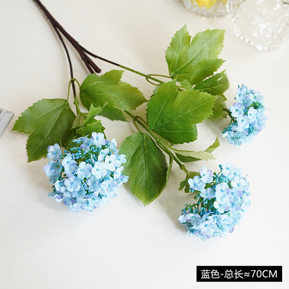 Three-Headed Small Hydrangea Faux Flowers - Lifelike Decorative Accents for Home and Weddings - Lucky Snowball Simulated Floral Arrangement