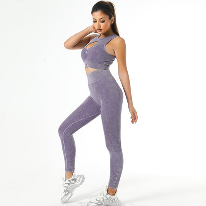 Seamless Knit Yoga Set High Stretch Floral Printed Leggings and Fitted Crop Top for Active Comfort and Style