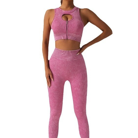 Seamless High Waisted Peachy Yoga Set for Women Zippered Sportswear with Matching Sports Bra Leggings for Comfort and Performance