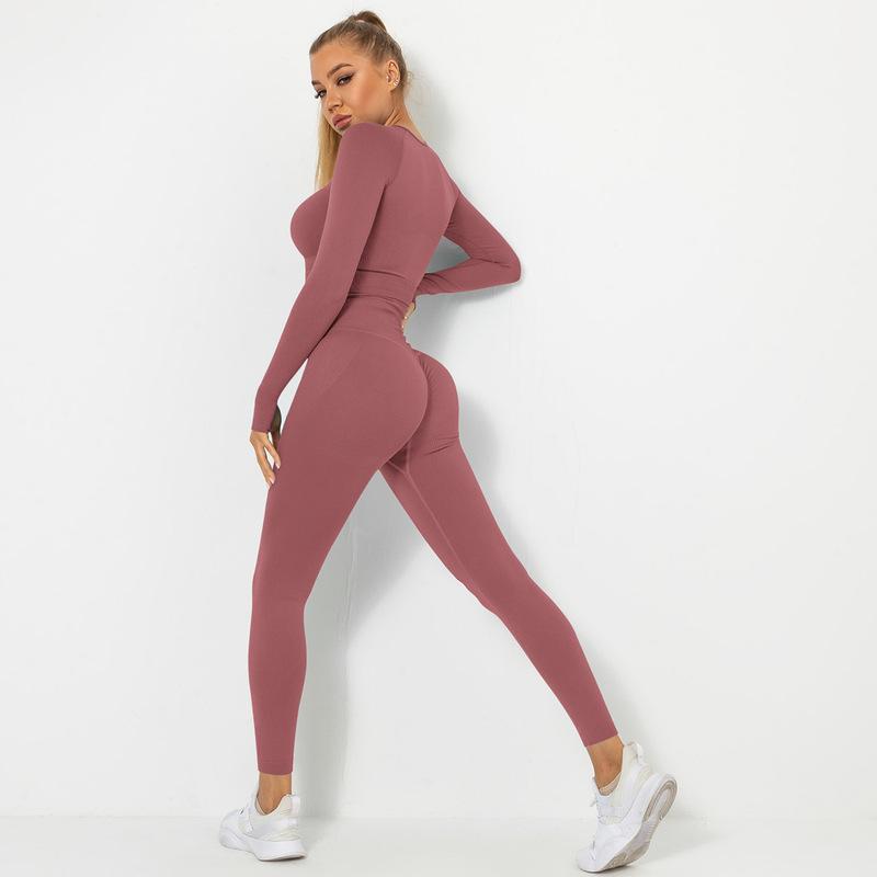 Peach Butt Long Sleeve Seamless Yoga Set High Elasticity Workout Pants for Running and Fitness