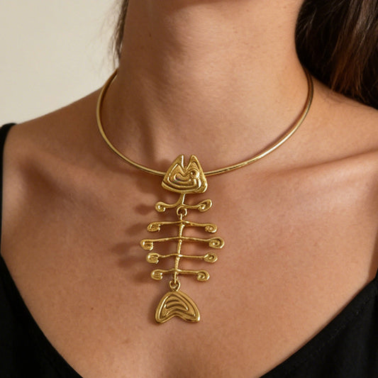 Stylish Minimalist Ocean-Inspired Vintage Alloy Fishbone Pendant Necklace - Perfect for Casual Wear & Unique Gift Idea