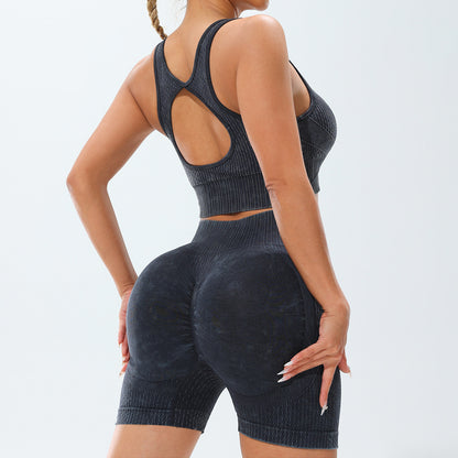 Seamless Peach Butt Lift High Waisted Yoga Short Set with a Fitted Sports Bra Soft Breathable Flattering 3 4 Length Shorts for and Performance