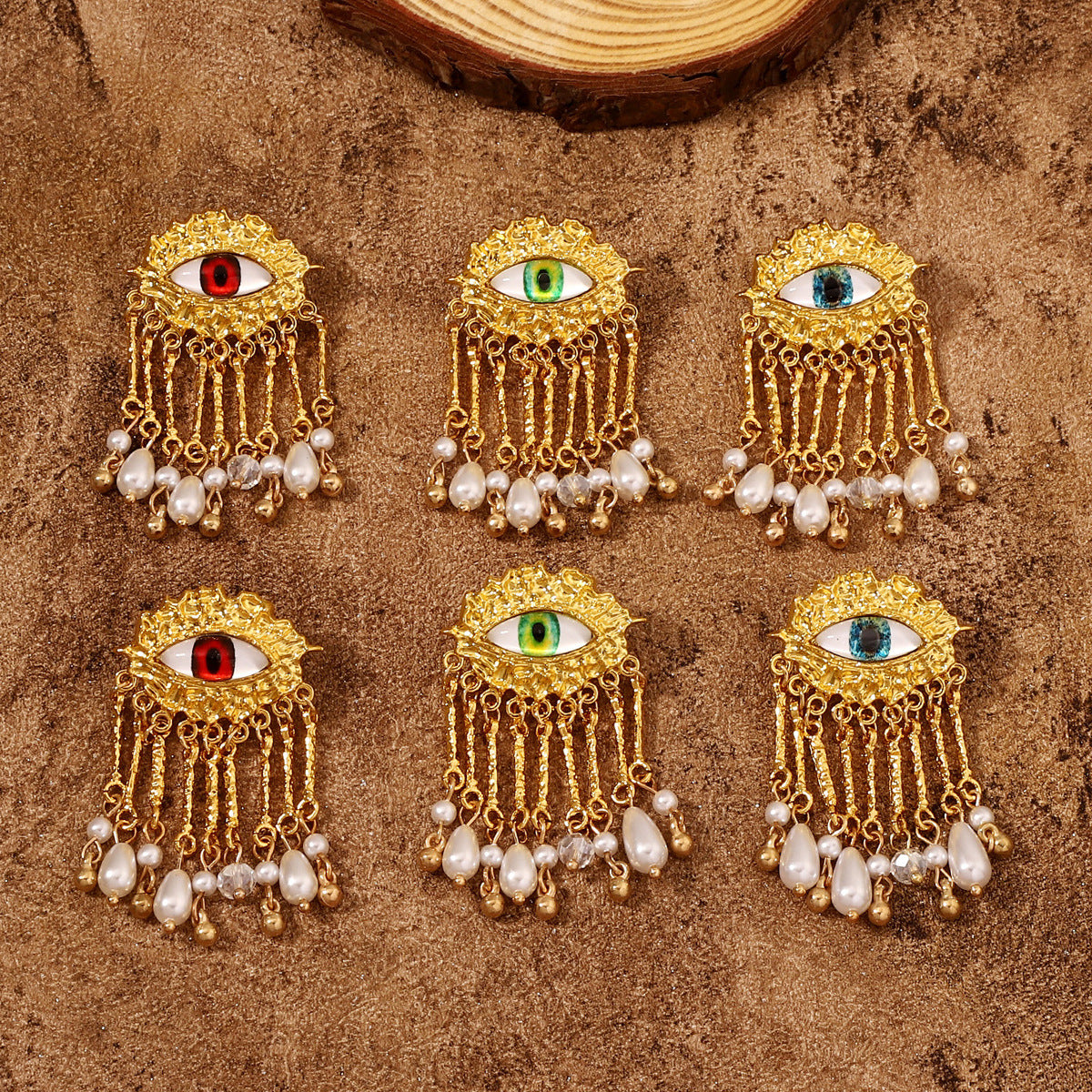 Chic Geometric Pearl Tassel Earrings with Eye Design - Elevate Your Style with Unique Textures and Stunning Elegance for Women