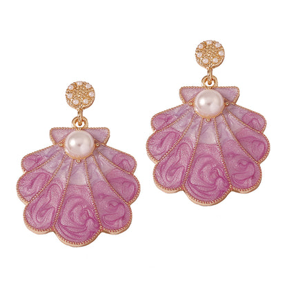Chic  French-Inspired  Quality Shell-Shaped Pearl Drop Earrings for Women - Elegant Alloy Design with Unique Personality