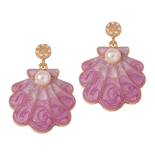 Chic  French-Inspired  Quality Shell-Shaped Pearl Drop Earrings for Women - Elegant Alloy Design with Unique Personality