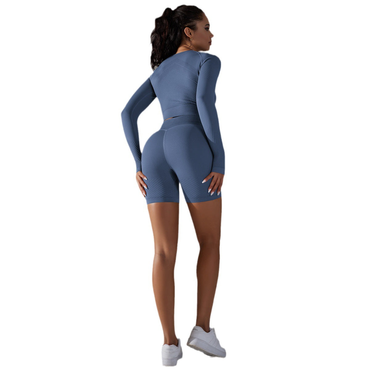 Seamless Knit High Waisted Butt Lifting Leggings and Long Sleeve Yoga Set for Women Comfortable and for Running and Workouts