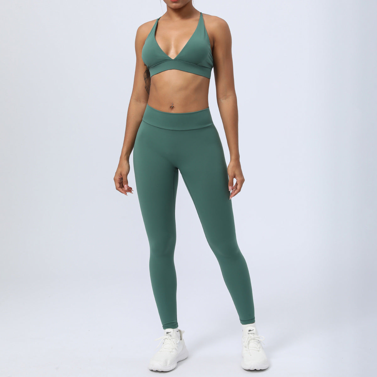 Peach Butt Lifting Yoga Outfit Set with Cross Back Design and Built in Bra and Comfortable 2 Piece Women's Athletic Wear for Optimal Fitness Performance