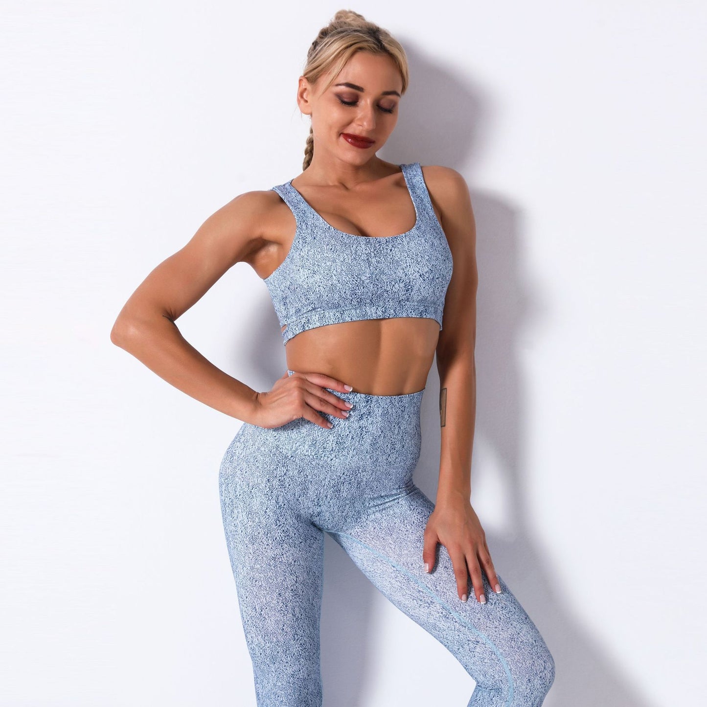 Summer Spliced Digital Print Sports Bra for Fitness Yoga and Working Out with Chic Back Support