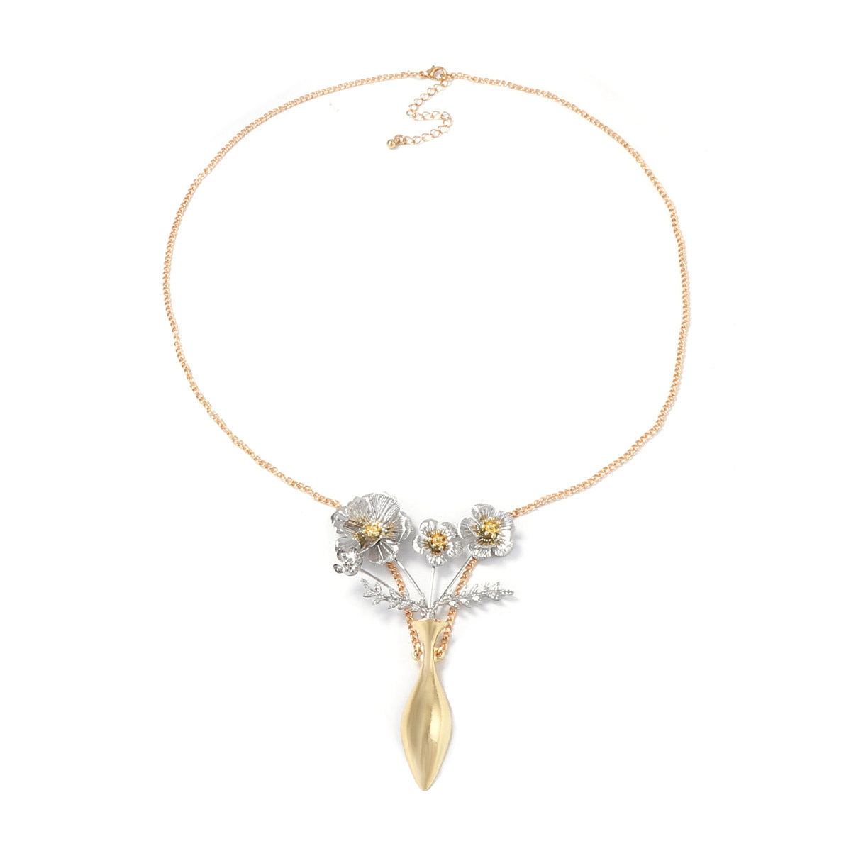 Chic Minimalist Gold Alloy Flower Necklace, Brooch, and Earring Set - Exquisite Cold Aesthetic Jewelry for Elegant Styles
