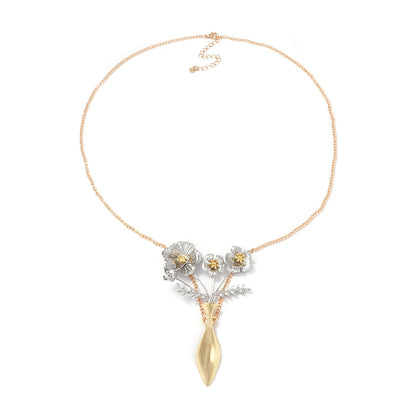 Chic Minimalist Gold Alloy Flower Necklace, Brooch, and Earring Set - Exquisite Cold Aesthetic Jewelry for Elegant Styles
