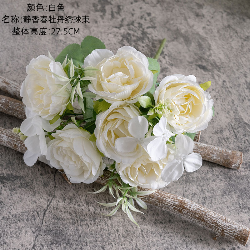 Elegant Shikishin Spring Peony Hydrangea Bouquet - INS Style Realistic Faux Flowers for Home Decor - Perfect for Weddings and Special Occasions | MW66013