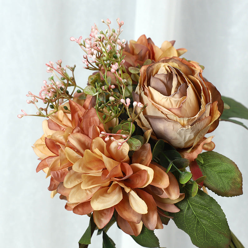 Stunning Artificial Dahlia and Rose Bouquet - Perfect for Wedding Decorations, Bridal Handheld Flowers, and Festive Events