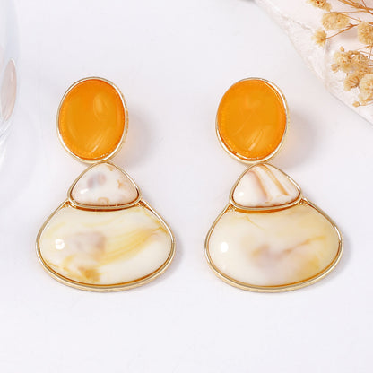 Elegant Vintage French-Inspired Alloy Resin Geometric Button Earrings - Versatile Daily Wear Accessories for Women