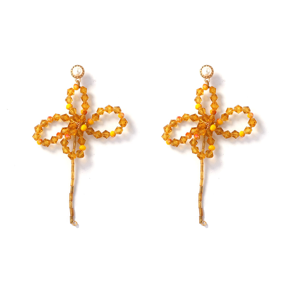 Exaggerated Atmosphere Yellow Crystal Flower Braided Butterfly Earrings – Fresh and Stylish Bohemian-Inspired Jewelry for Women