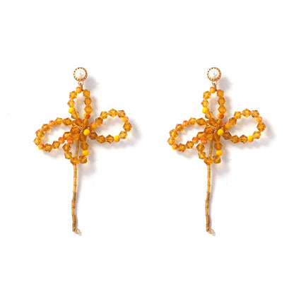 Exaggerated Atmosphere Yellow Crystal Flower Braided Butterfly Earrings – Fresh and Stylish Bohemian-Inspired Jewelry for Women