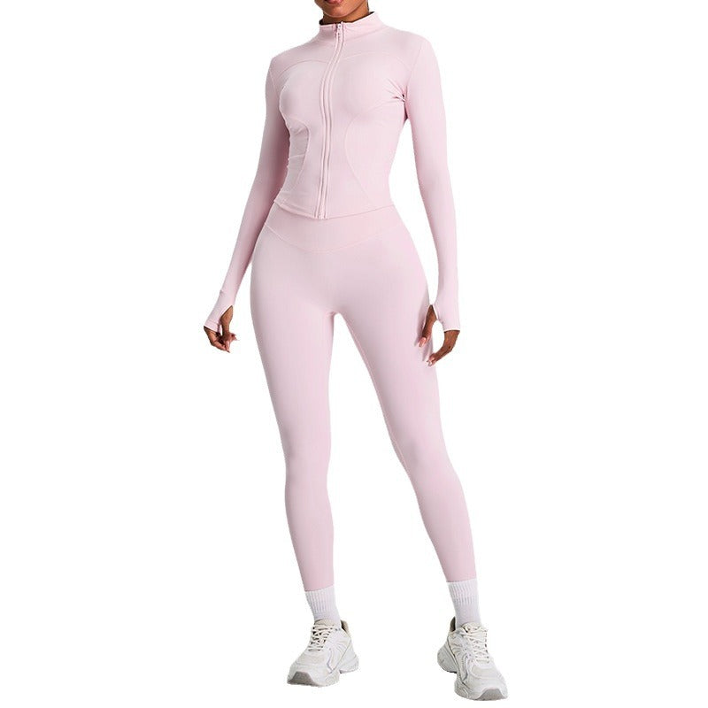 Women's Outdoor Yoga Set Slim Fit Zip Up Jacket Peach Butt Lifting Yoga Pants for Maximum Comfort and Style