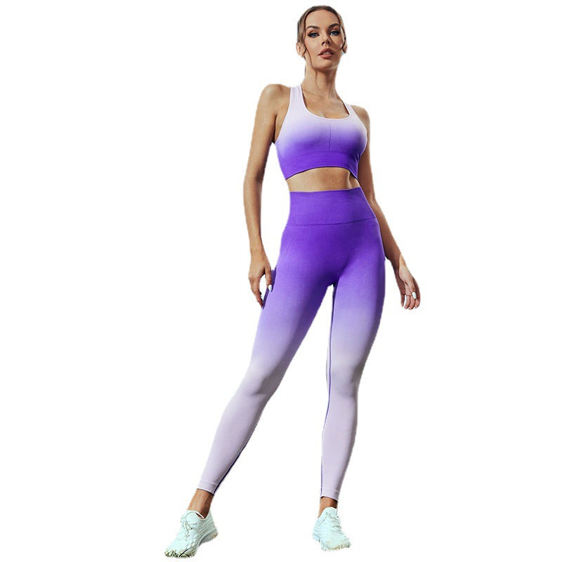 Seamless Gradient Yoga Suit Set for Women Back Sports Bra and High Waisted Butt Lifting Yoga Pants for and Performance