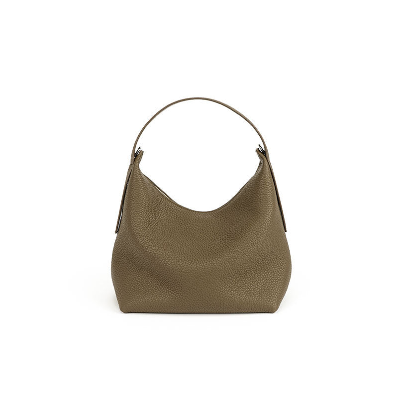 Versatile Bucket Bag Chic Korean Style Crossbody Handbag in Litchi Leather Featuring Magnetic Snap Closure Genuine Leather Tote for Everyday Commuting