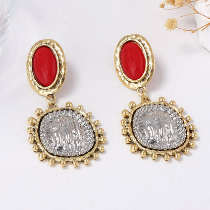 Chic Vintage-Inspired Alloy and Resin Geometric Drop Earrings - Perfect for Any Occasion, from Parties to Formal Events