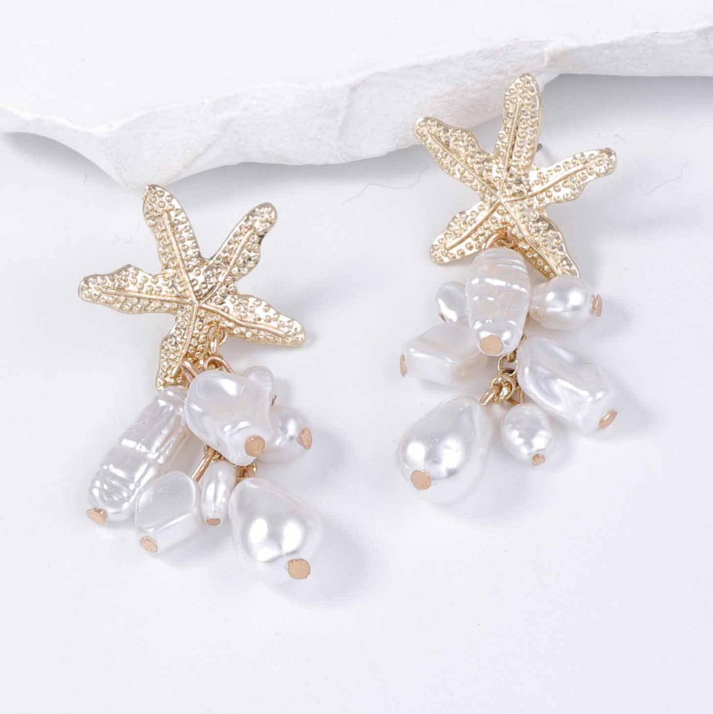 Stylish Alloy Starfish Pearl-Inspired Tassel Earrings - Versatile Ocean-Inspired Jewelry for Women, Perfect for Casual or Commute Outfits