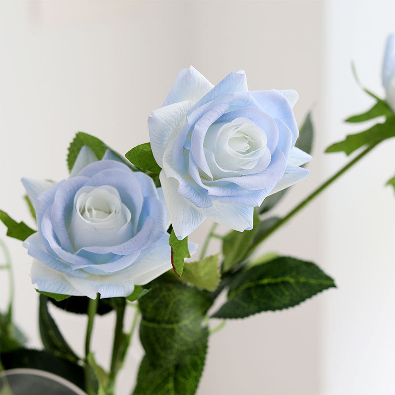 Frosty Ice Blue Soft Touch Hydrating Rose - Single Stem Realistic Faux Flower for Home Décor, Photography Props, and Trending Aesthetic Design