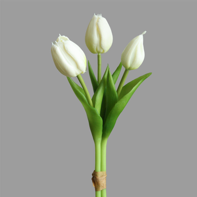 Lifelike Three-Headed Touch-Feel Tulip Indoor Home Décor - Moisture-Resistant Fake Flower Arrangement for Modern Minimalist Settings