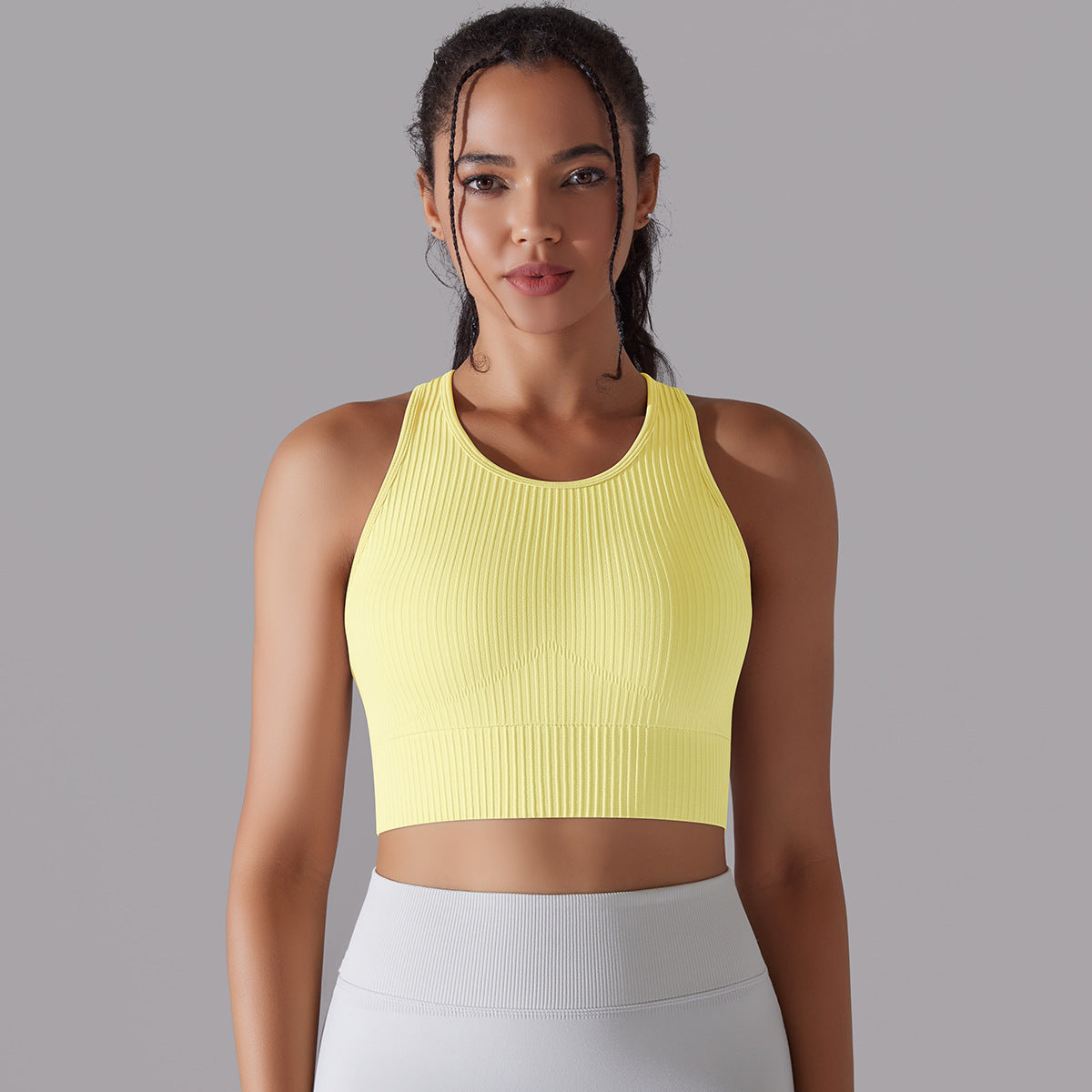 Breathable Striped Knitted Yoga Tank Top Moisture Wicking Sports Bra for Running and Fitness Workouts