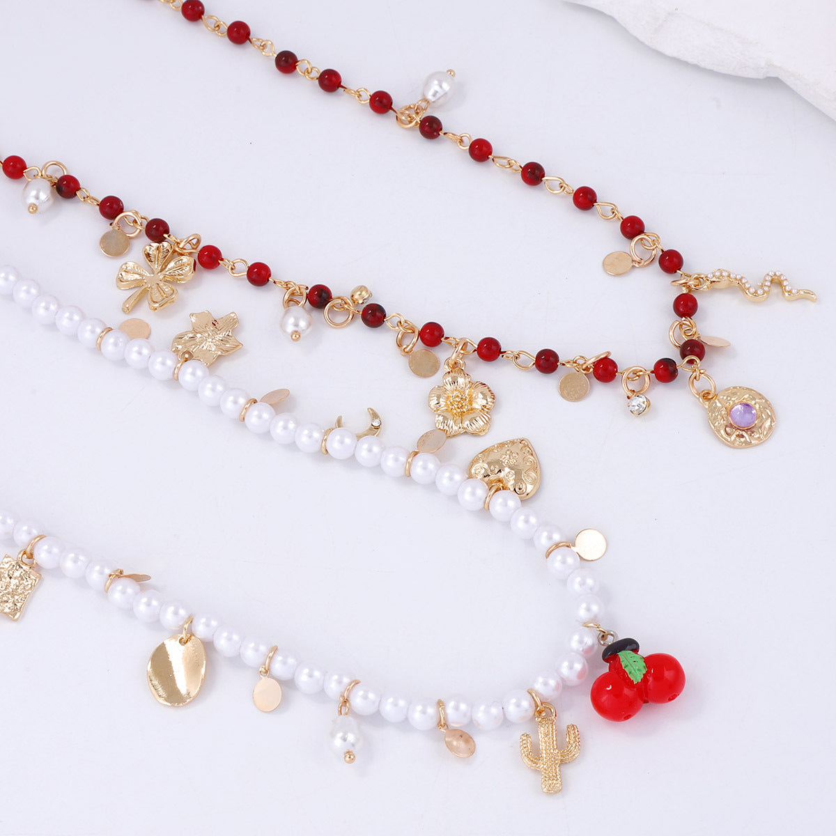 Elegant Double-Layer Beaded Necklace with Imitation Pearl and Glass Flower Pendants - Perfect for Layering and Special Occasions