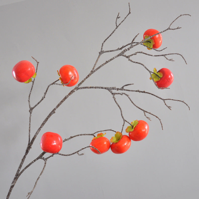 Realistic 8 Faux Persimmon Red Berries on Long Branches - Perfect Indoor Home Decor - Elegant Faux Fruit for Floral Arrangements