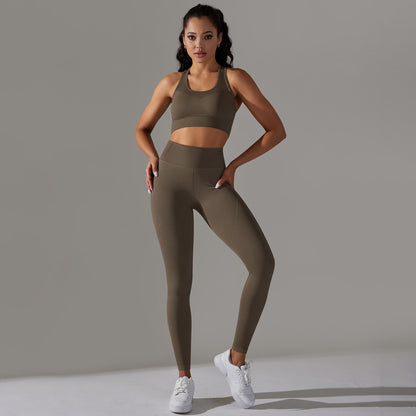 Striped Seamless Tank Top and High Waisted Peach Leggings Set Chic and Versatile Women's Activewear for Yoga Fitness and Everyday Wear