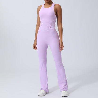 Women s Cross Back Yoga Jumpsuit with Built in Bra No Show Thongs Flared Pants for Your Fitness Journey