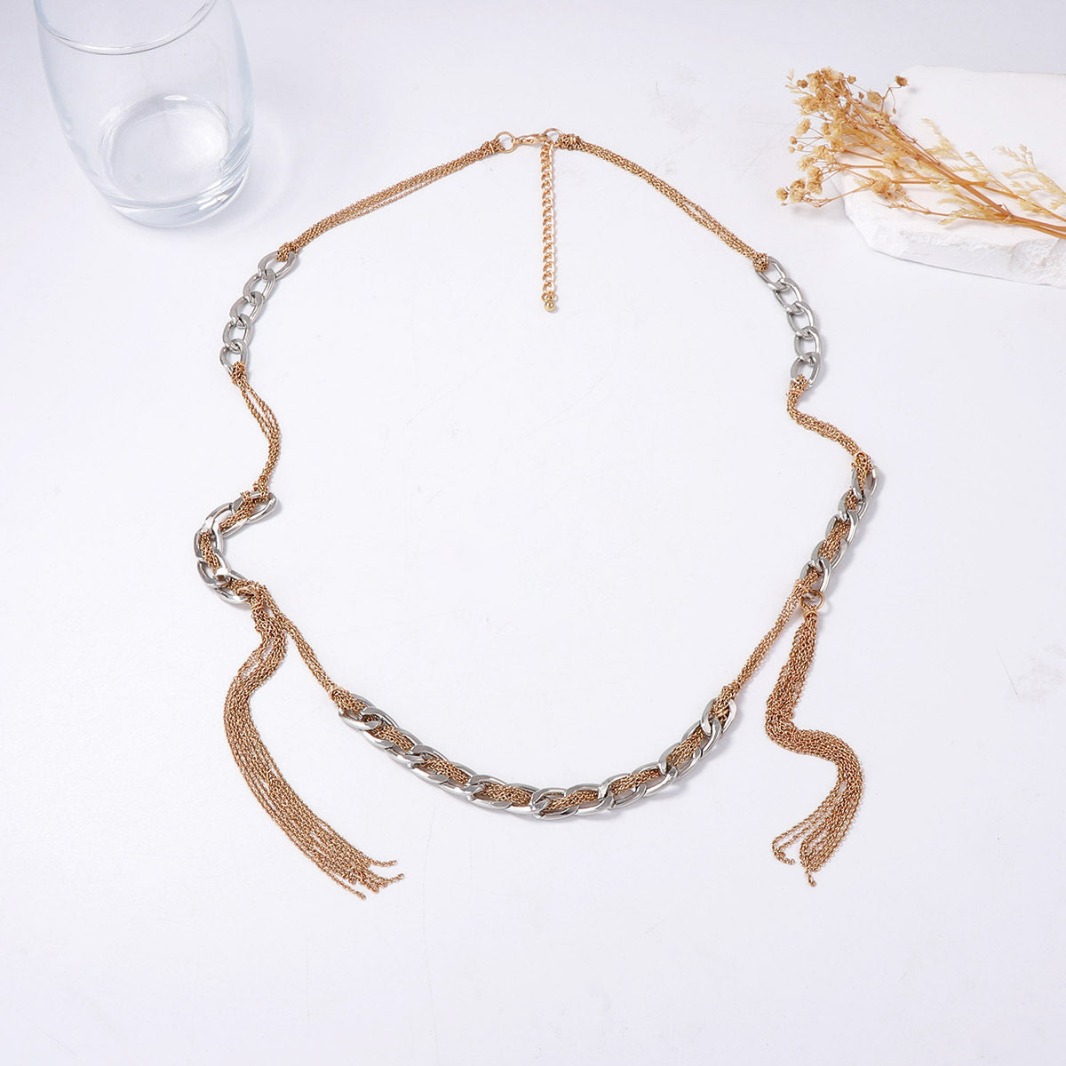 Chic Minimalist Layered Metal Chain Tassel Pendant Necklace - Trendy Casual Accessory for Effortless Style