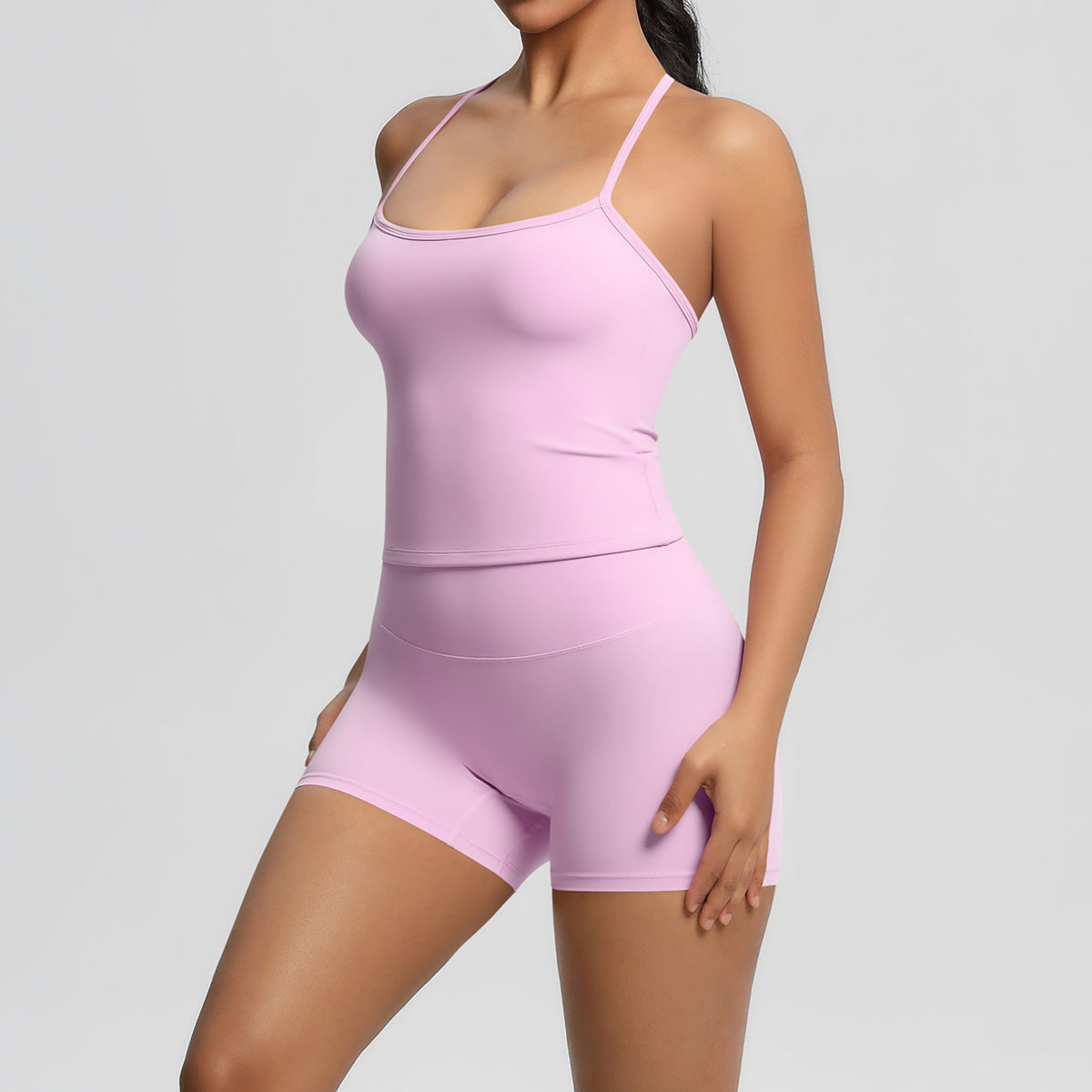 Moisture Wicking Yoga Set Soft Brushed Fabric Yoga Shorts and Fitted Tank Top for Comfort and Flexibility