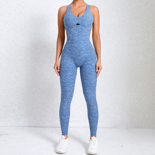 Autumn Winter Ruched Cut Out Yoga Jumpsuit with Flattering Back Design for Activewear Gym and Yoga Sessions