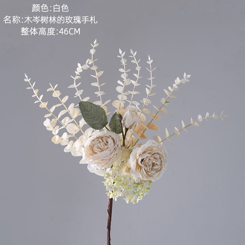 Wooden Forest-Inspired Rose Bouquet – Lifelike Artificial Flowers for Elegant Home Décor, INS-Style Greenery Crafting - MW89105