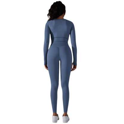 Seamless Knitted Solid Color Butt Lifting Long Sleeve Yoga Pants Set for Women Ideal for Running Fitness and Gym Workouts