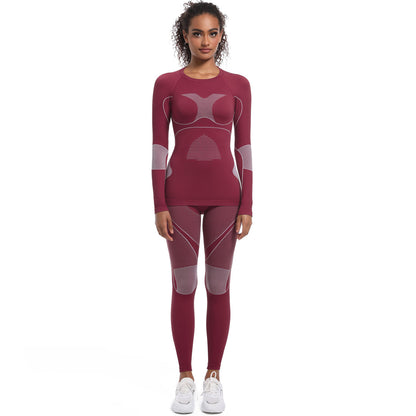 Seamless High Elastic Long Sleeve Ski Suit Body Shaping Set for Women for Running Cycling Yoga and Outdoor Sports