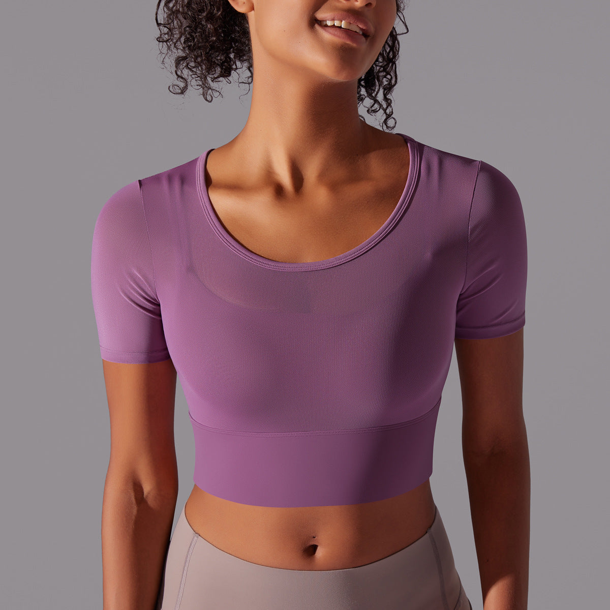 and Comfortable Women's Round Neck Short Sleeve Crop Top with Built in Bra for Fitness Yoga and Running for Active Lifestyles