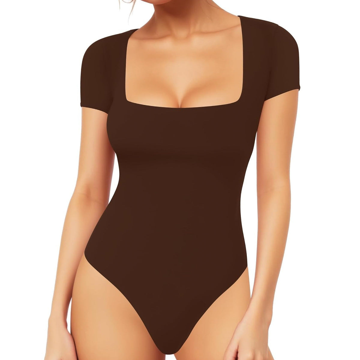 Women's Short Sleeve Bodysuit with Square Neck Sleek Fitness Outfit for a Flattering Look and Unmatched Comfort