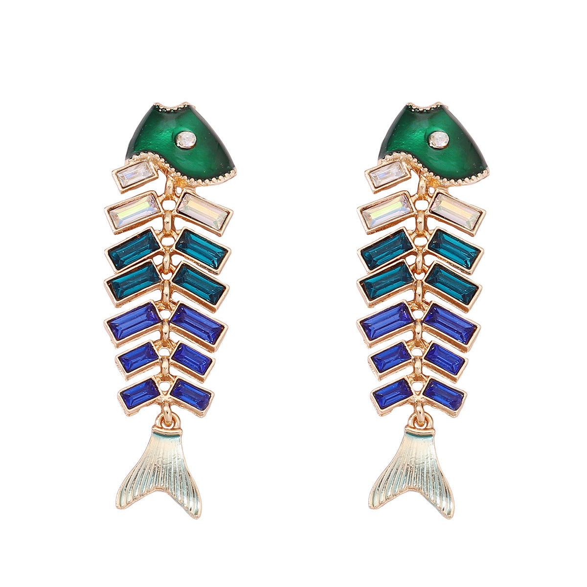 Vintage-Inspired Fishbone Drop Earrings with Rhinestone Accents – Unique Zinc Alloy Animal-Inspired Jewelry for Women