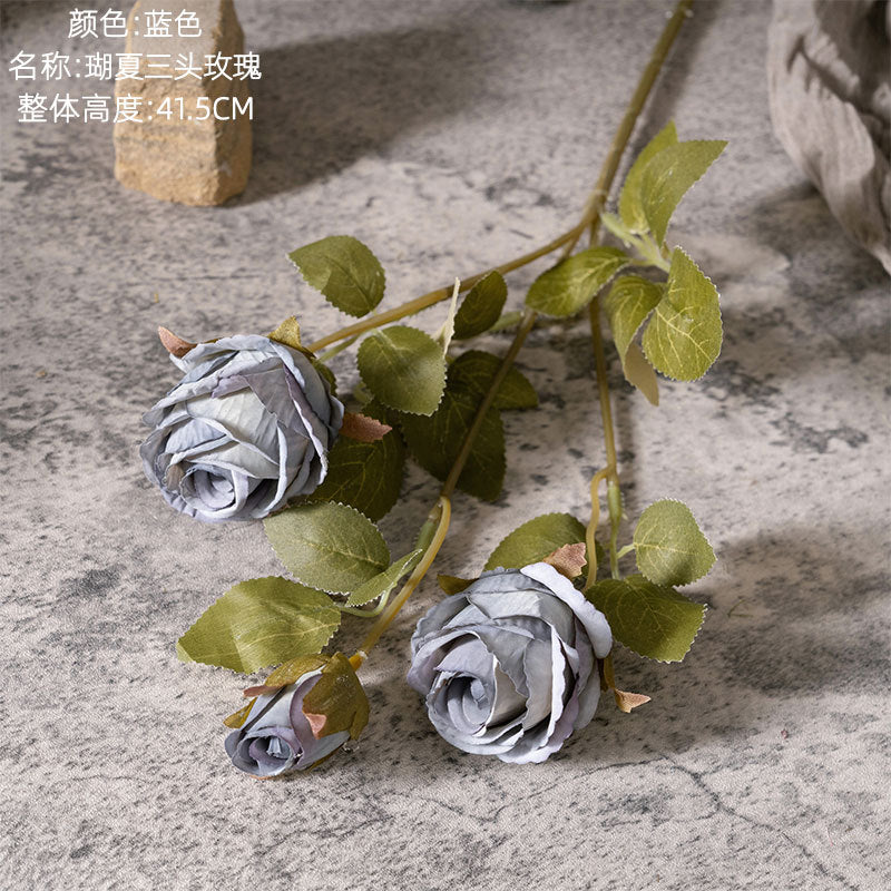 Stunning Artificial Three-Headed Rose Flower - Realistic Green Plants for Wedding Decor and Home Decoration - Perfect for Craft Projects (Model MW66008)