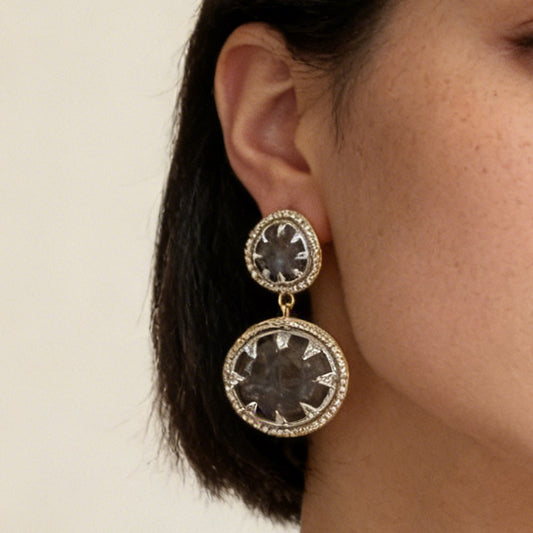 Trendy Minimalist Geometric Double-Layer Round Rhinestone Earrings – Unique, Versatile Alloy Design for an Elevated Vintage Look