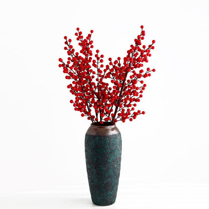 Vibrant Red Berry Faux Wintergreen Plant - Perfect New Year’s Home Decor for Living Room - Festive and Lively Faux-Fruit Accent for Your Seasonal Decor