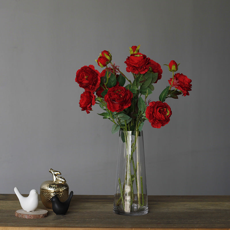 Nordic Minimalist Artificial Flower Arrangement with Multi-Layered 3-Head Small Roses and Peonies for Weddings and Home Decor