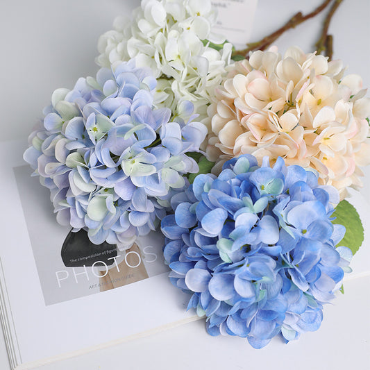 Single Stem Silk Fabric Hydrangea Flower - High-Quality Artificial Floral Decor for Home, Weddings, and Photography Props